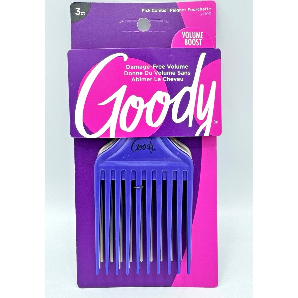 Goody Hair Pick Comb Set 3 Pack Volume Lift Afro Picks Purple Gray NEW